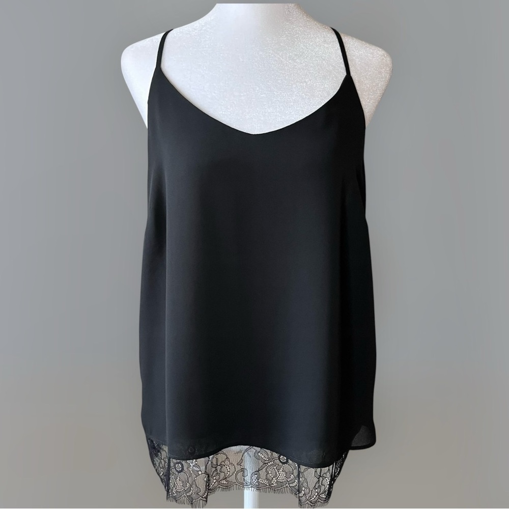 Cynthia Rowley lace trim hem black sleeveless camisole halter top